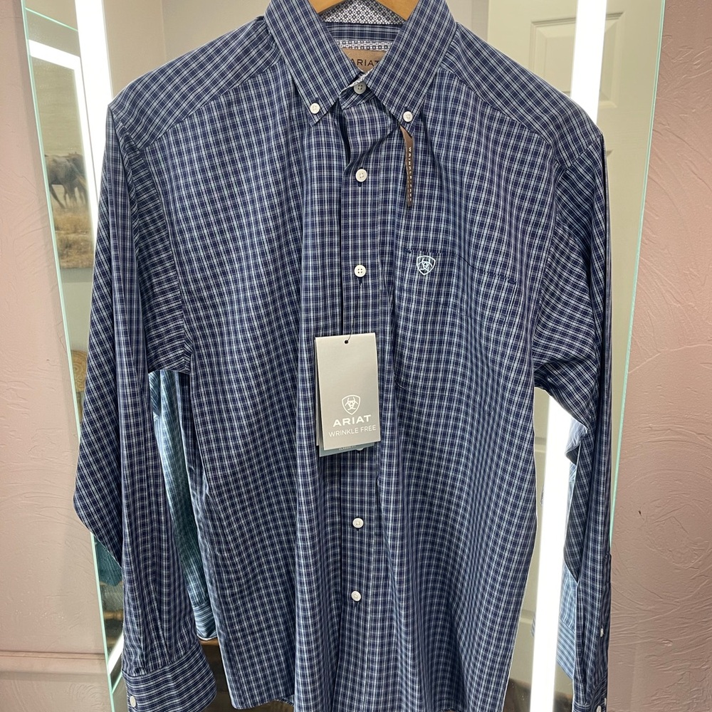 Ariat Men's Navy and White Check Button-Down Shirt